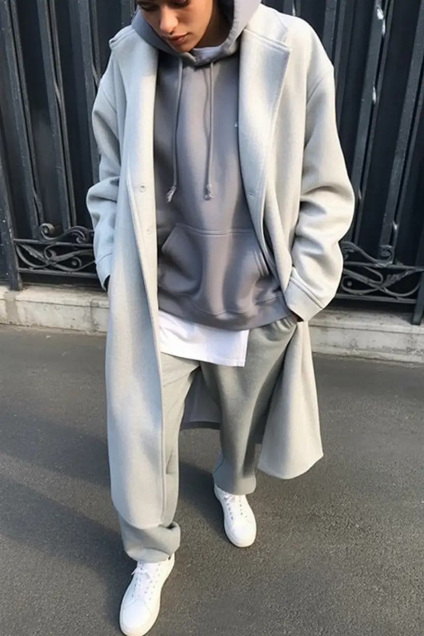 everyday fall outfits Layered Hoodie and Long Coat