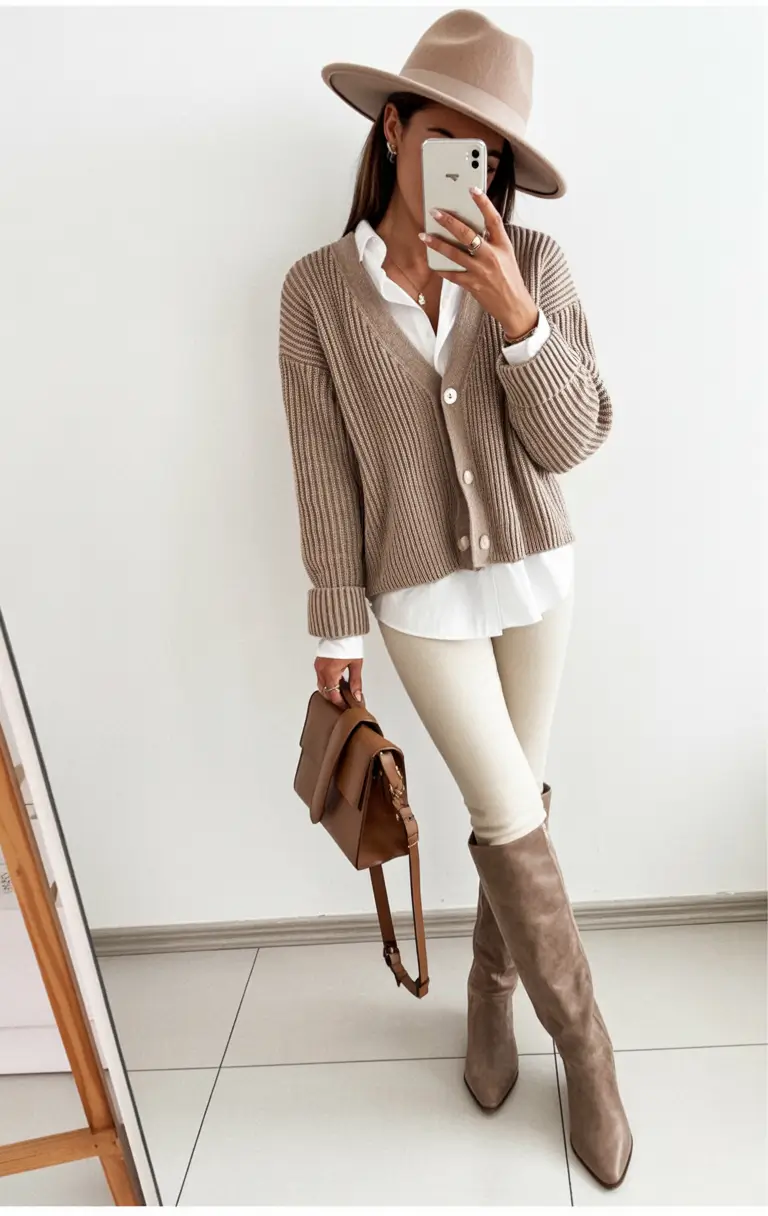 everyday fall outfits Cozy Neutrals with Tall Boots