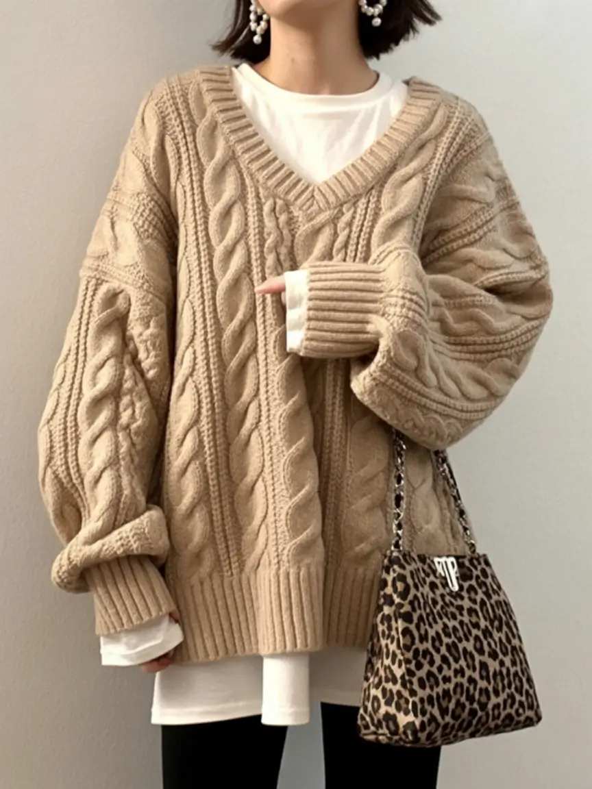 everyday fall outfits Oversized Knit with Wild Accessories