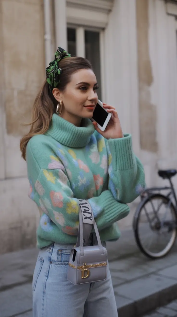 everyday fall outfits Minty Florals and Light Denim