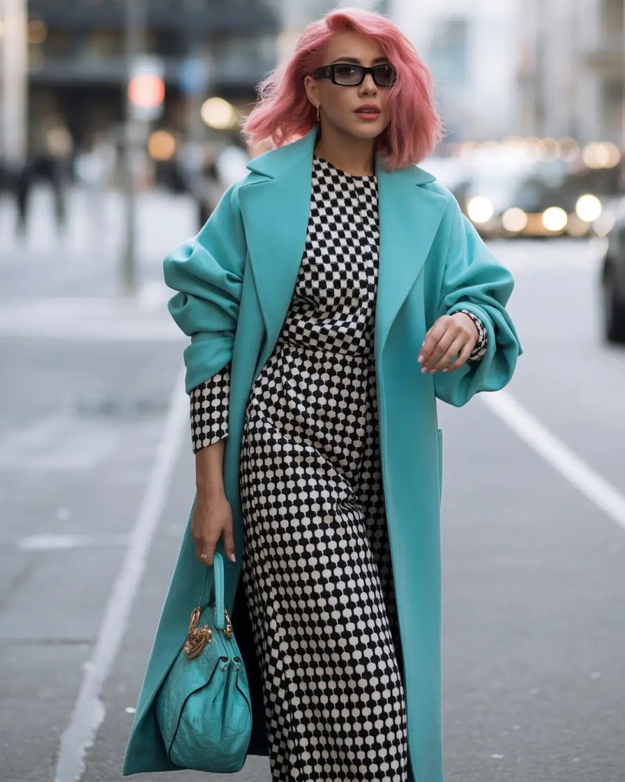 fall fashion outfits 2025 Checkerboard Pop with Teal