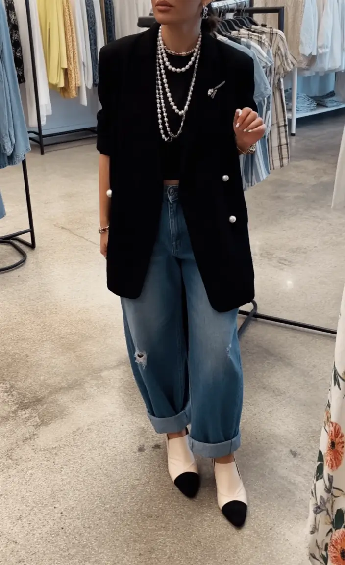 fall fashion outfits 2025 Pearls & Denim Fusion