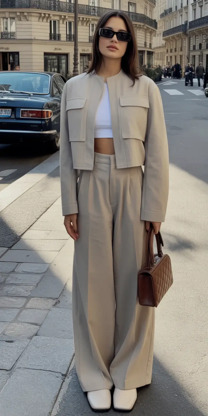 fall office outfits for women Neutral Power Suit with a Cropped Twist