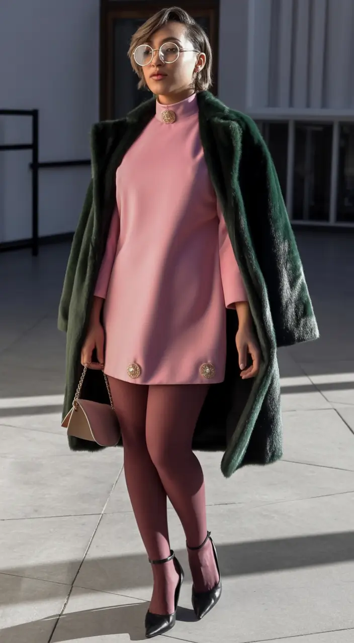 fall office outfits for women Playful Pink Dress with Retro Coat