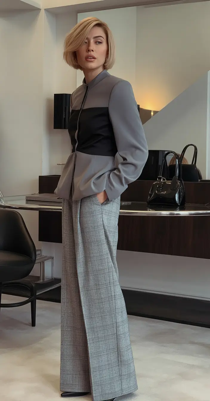 fall office outfits for women Monochrome Checks with Modern Structure