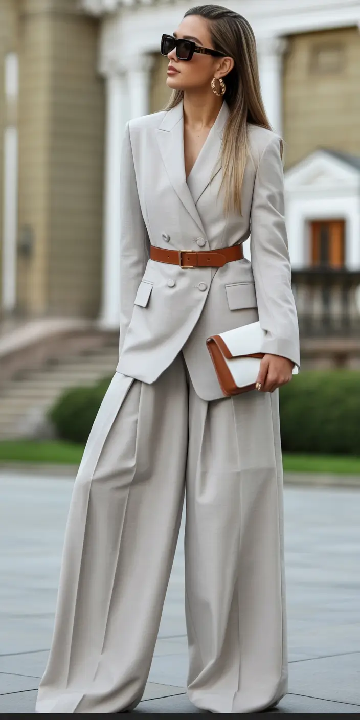 fall office outfits for women Tailored Suit with a Belted Waist