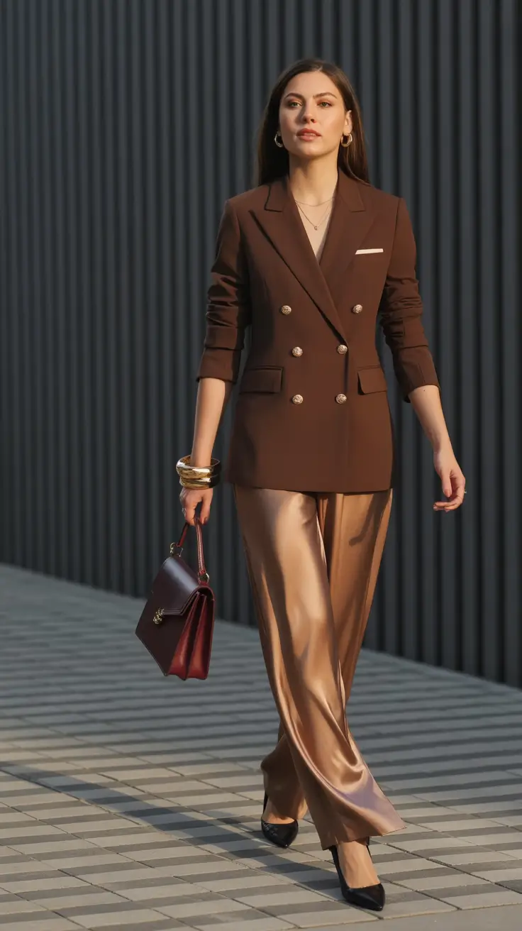 fall office outfits for women Rich Chocolate and Satin Shine