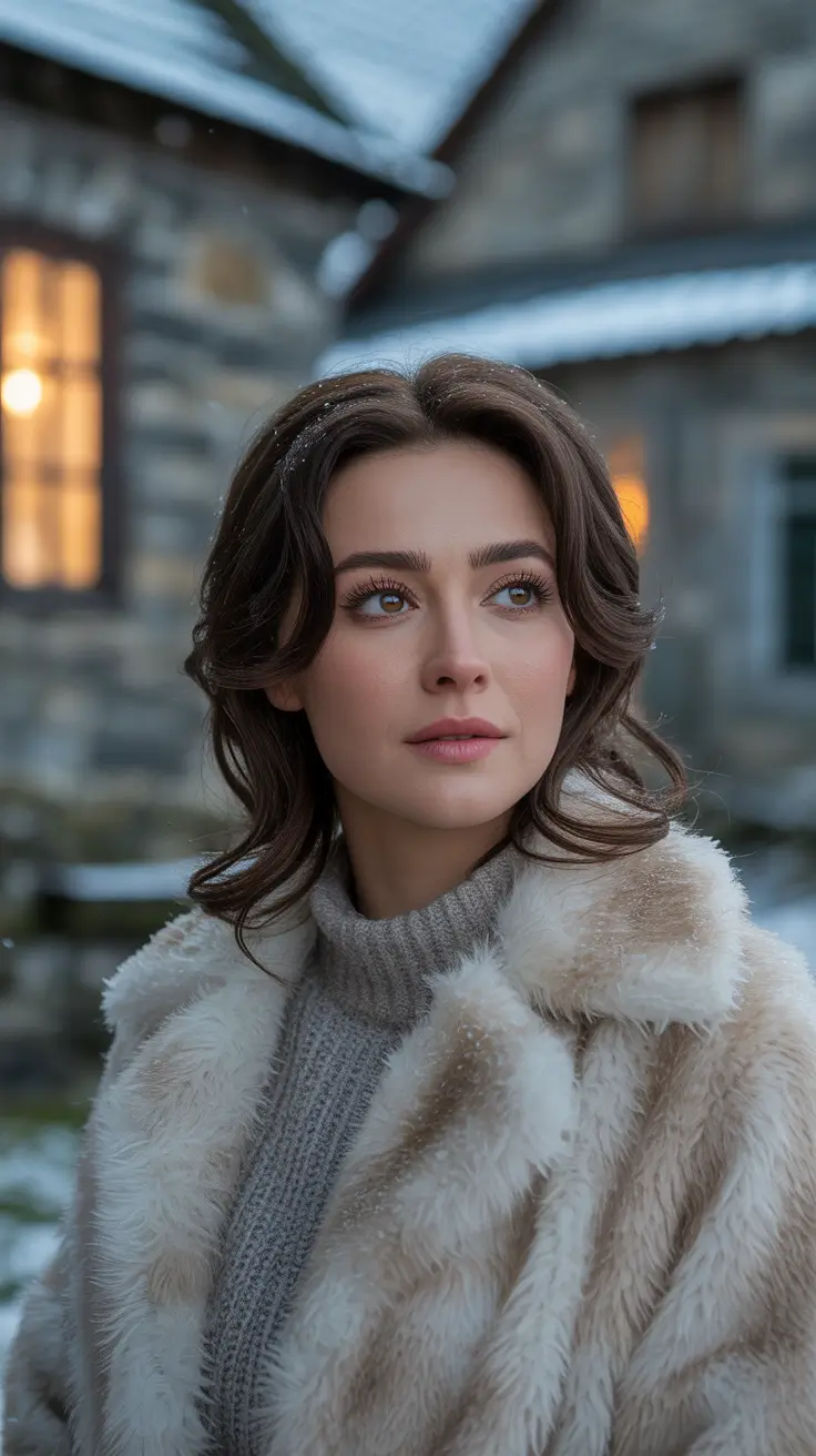 Brunette Hair Color Ideas Winter 2025–2026 Soft Cocoa Layers with Curtain Bangs