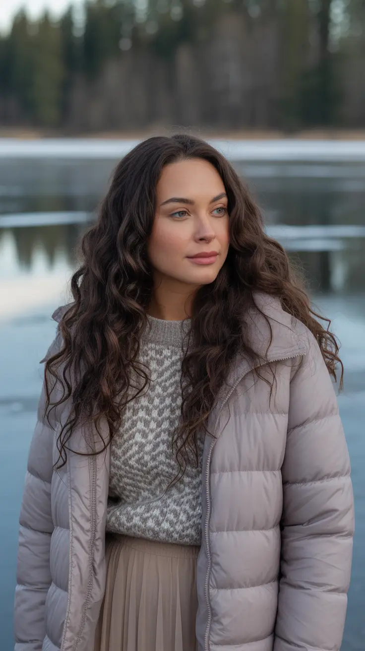 Brunette Hair Color Ideas Winter 2025–2026 Mocha Waves with Subtle Highlights