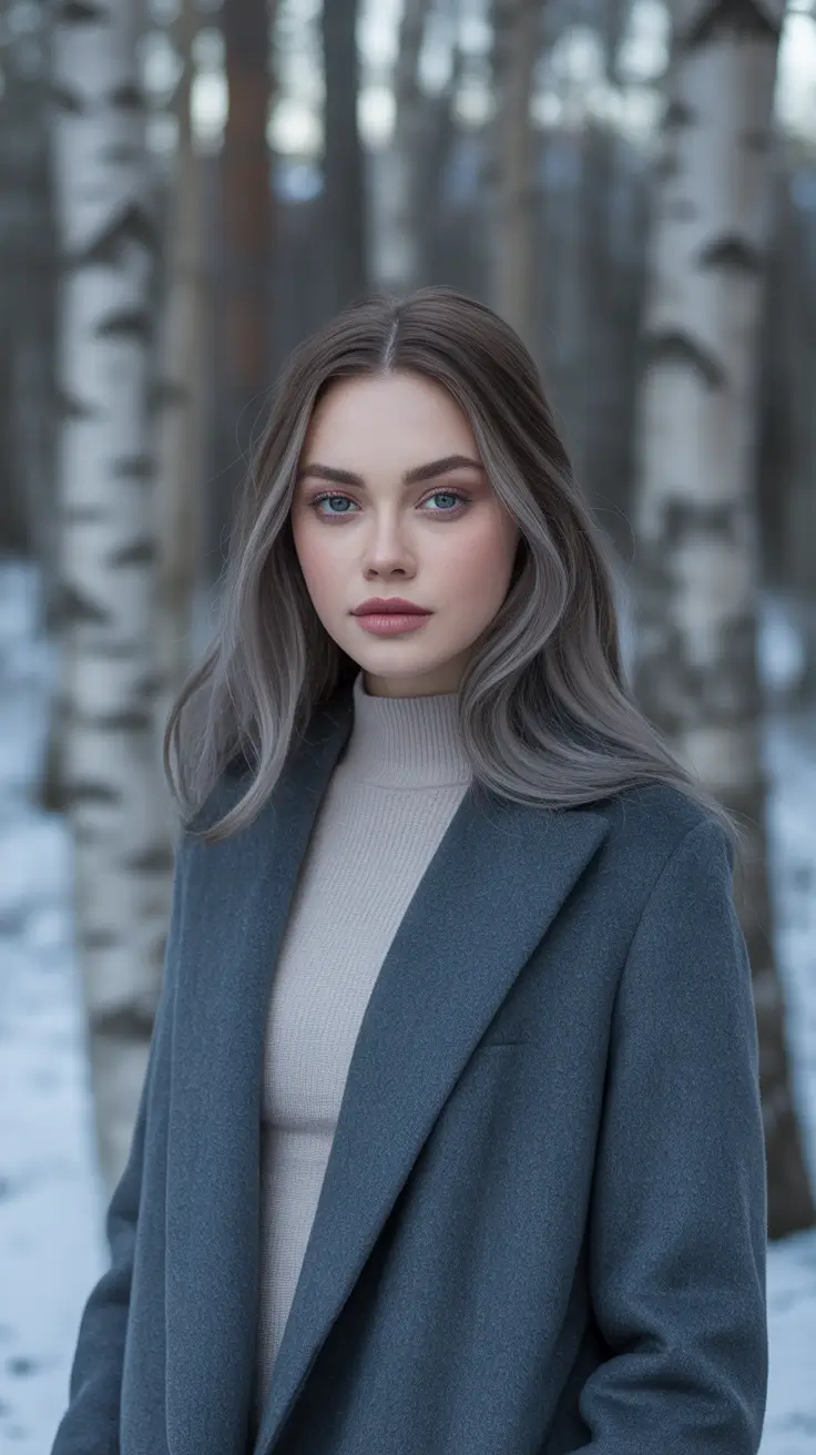 Brunette Hair Color Ideas Winter 2025–2026 Smoky Silvered Brunette