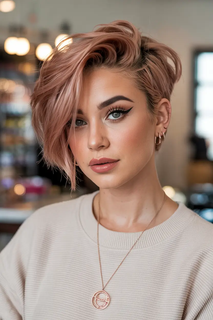 Long Rose Gold Inverted Bob