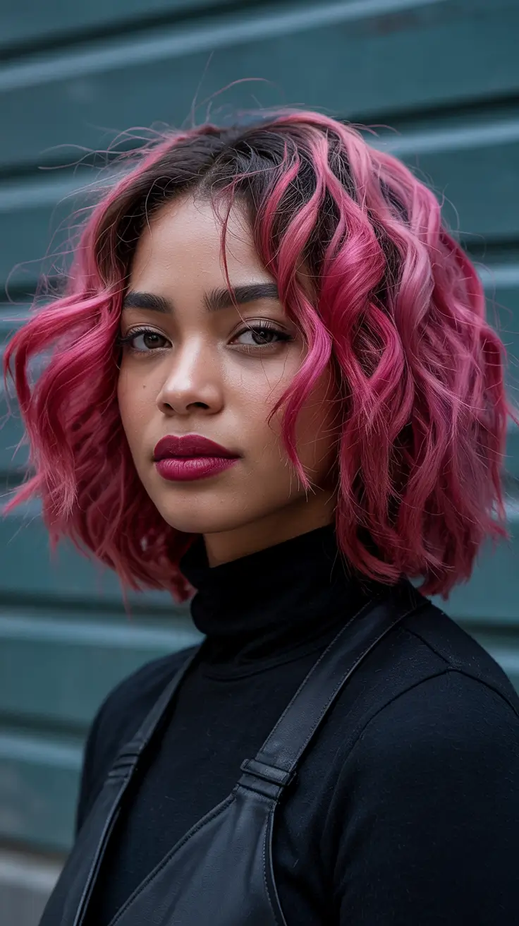 Vivid Magenta Curly Bob