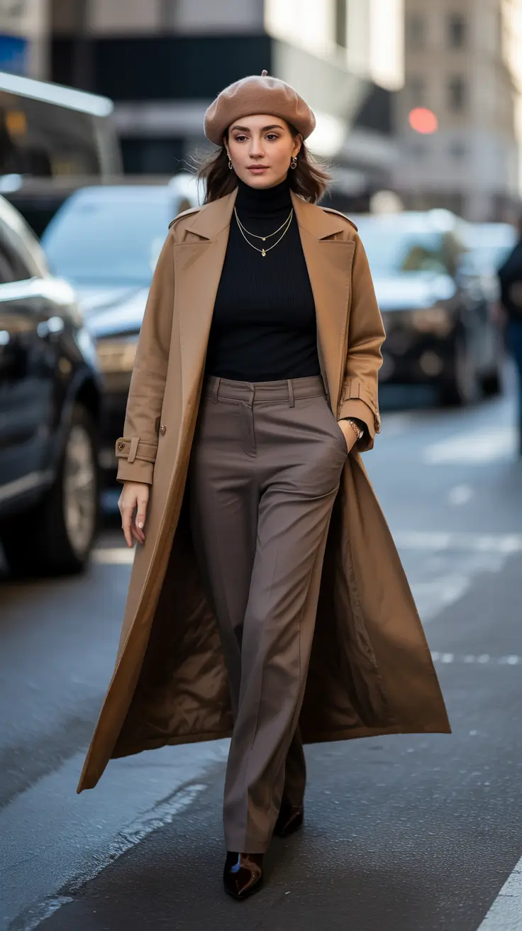 Уличный стиль для холодной погоды. Неизменный верблюжий цвет с изюминкой.