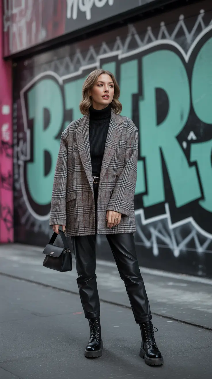 Уличный стиль для холодной погоды, классическая клетка в стиле гранж