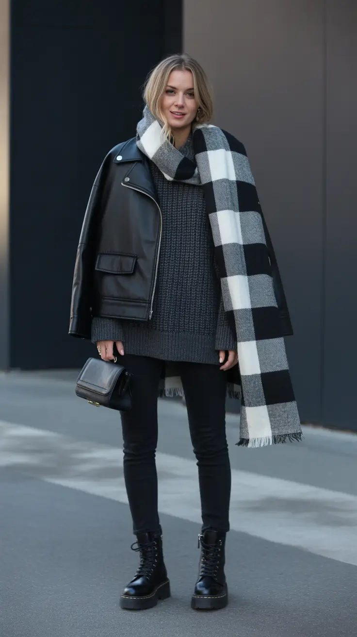 Уличный стиль для холодной погоды. Черно-белая смелость.