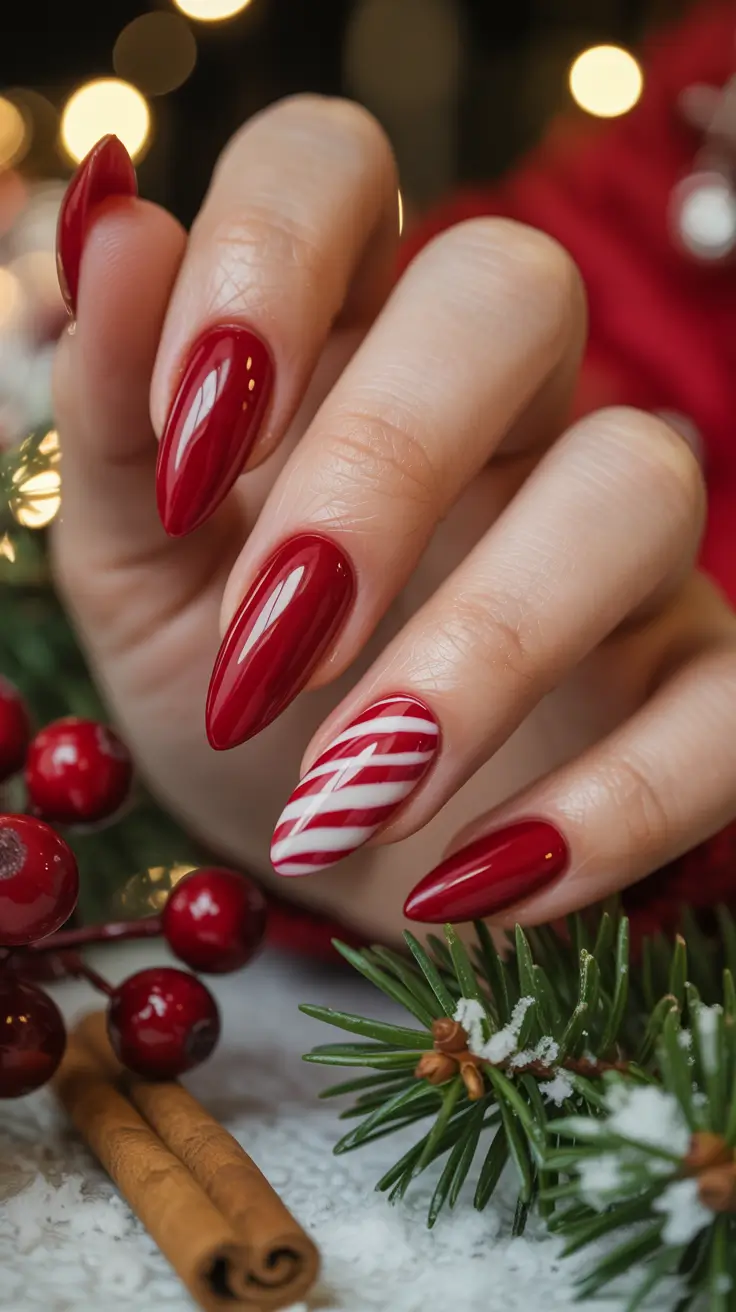 Trendy Red Nails Winter 2025–2026 Sweet Candy Cane Charm