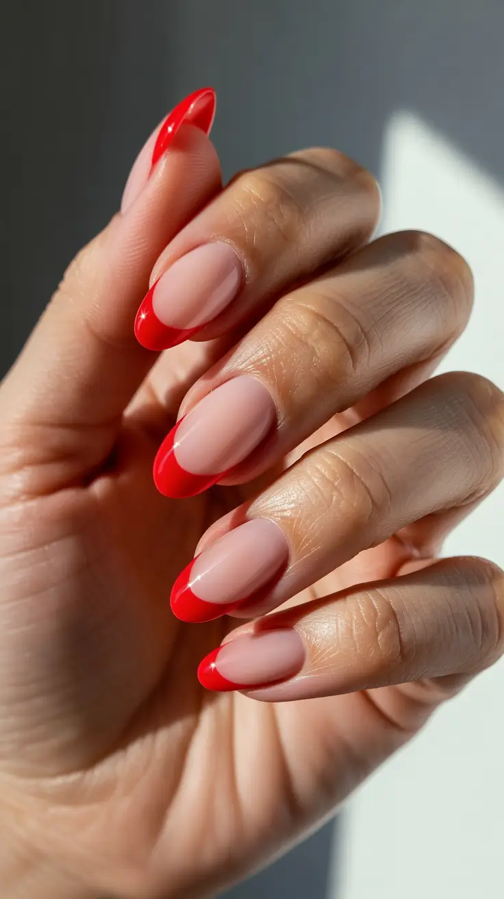 Trendy Red Nails Winter 2025–2026 Red French with a Minimal Twist