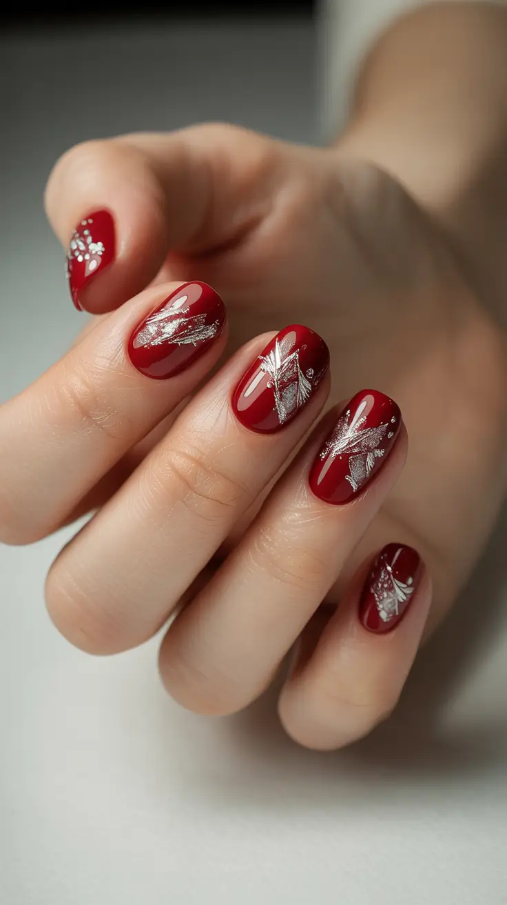 Trendy Red Nails Winter 2025–2026 Silver Frost on Crimson Canvas