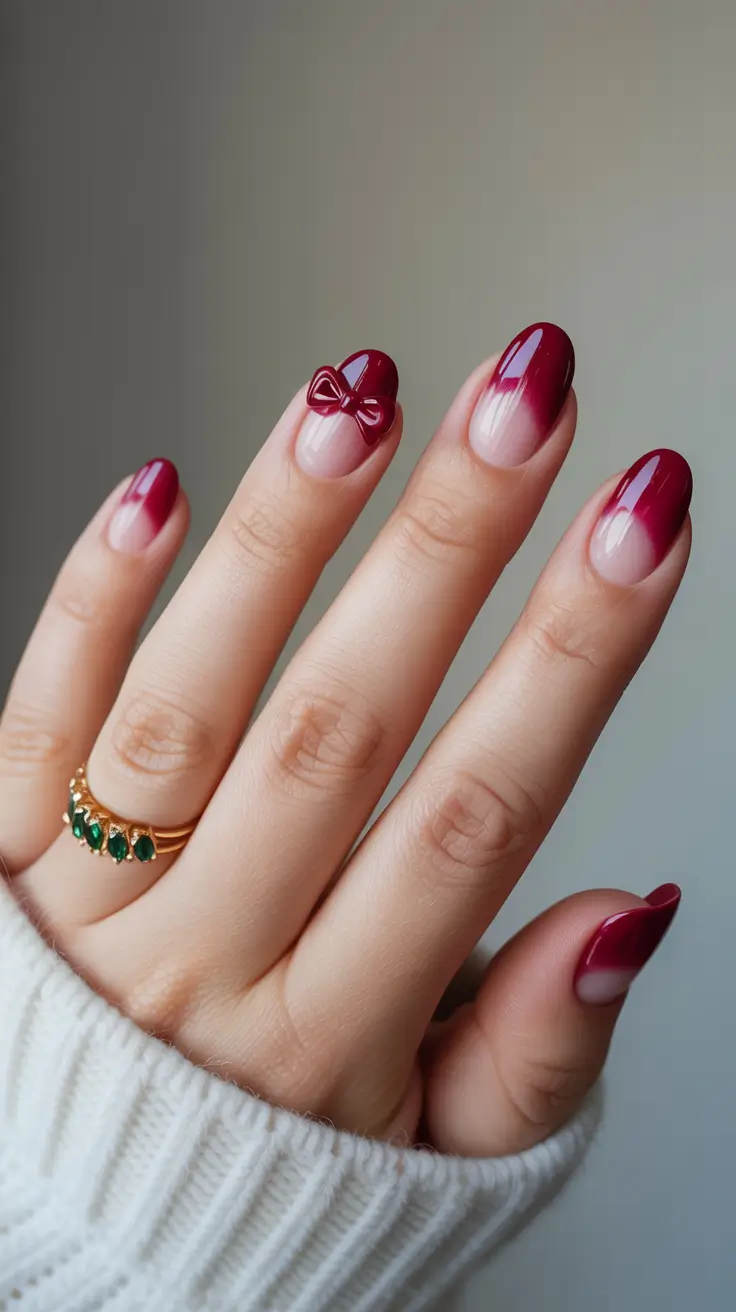 Trendy Red Nails Winter 2025–2026 Cherry Bow Elegance for Cozy Winter Days
