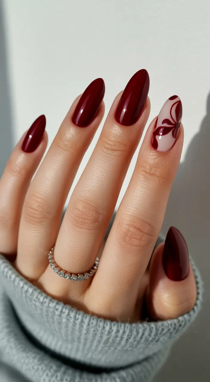 Trendy Red Nails Winter 2025–2026 Cherry Bloom with Artistic Petal Accents