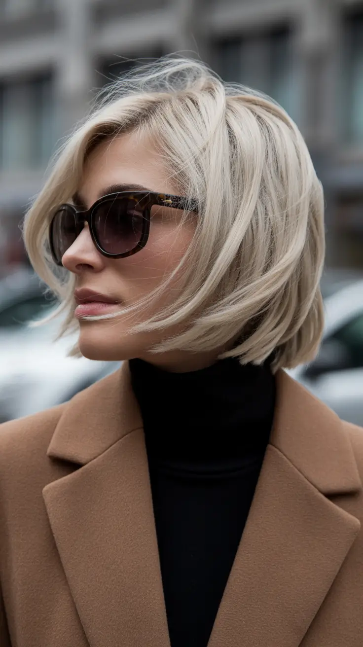short winter haircuts 2025-2026 Soft Layered Blonde Bob with City Edge