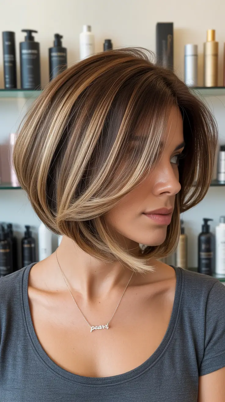 short winter haircuts 2025-2026 Glossy Bronde Curve Bob