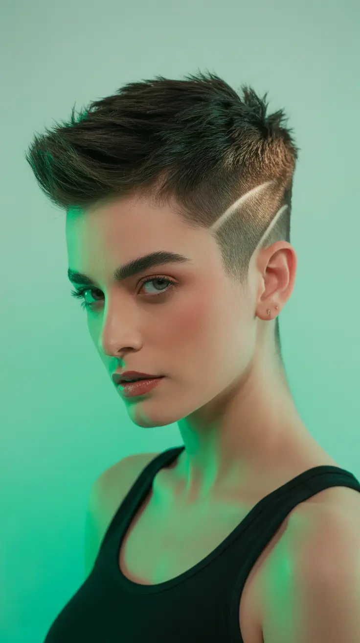 short winter haircuts 2025-2026 Undercut Pixie with a Graphic Edge