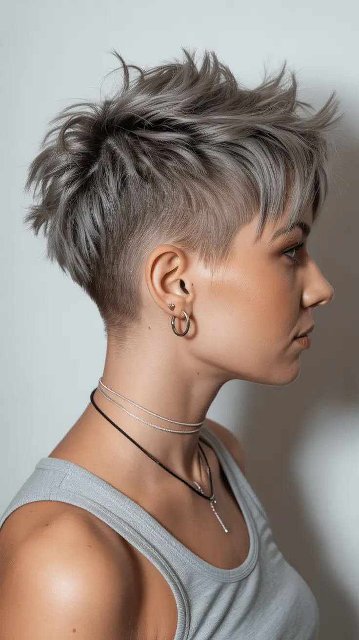 short winter haircuts 2025-2026 Smoky Silver Pixie Revival