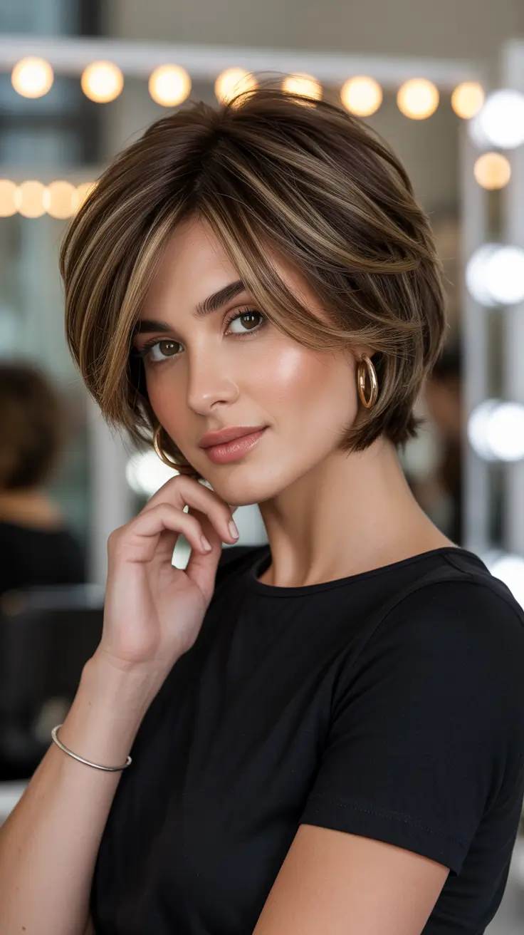 short winter haircuts 2025-2026 Polished Volumized Bob with Subtle Highlights