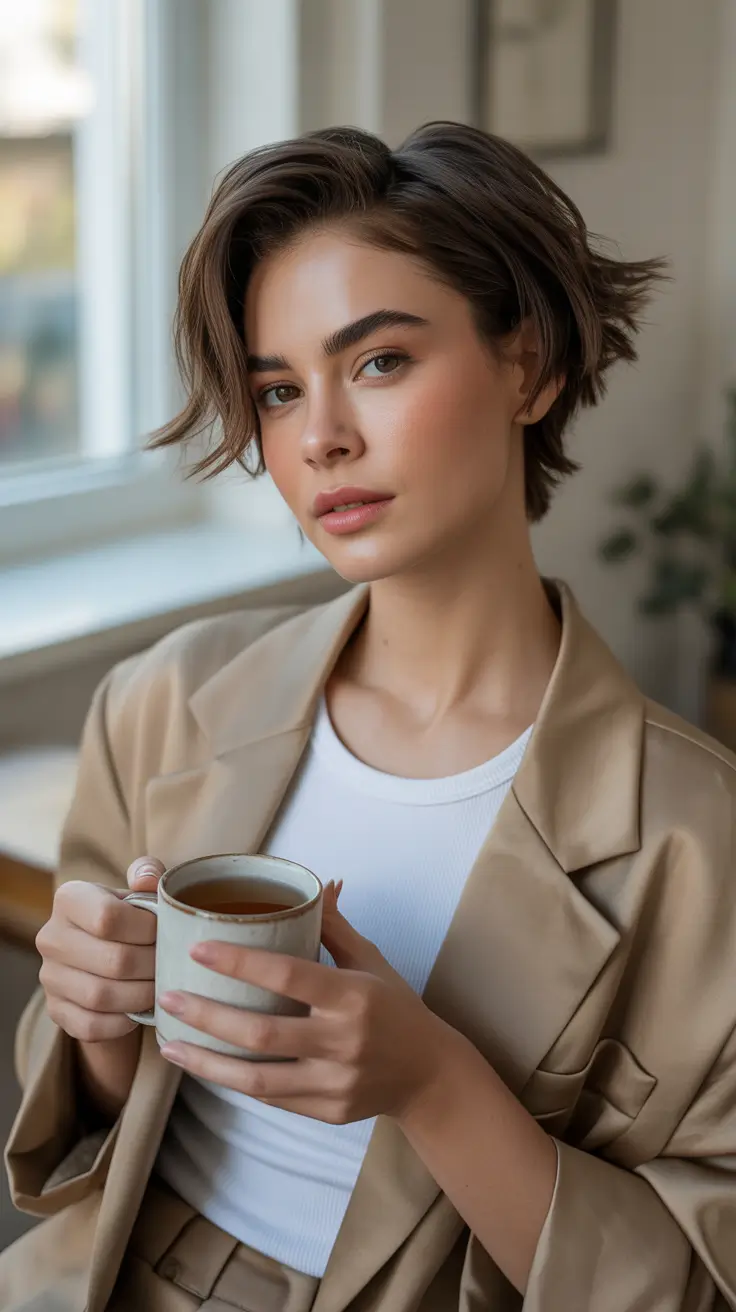 short winter haircuts 2025-2026 Soft Cropped Pixie Bob with Natural Texture