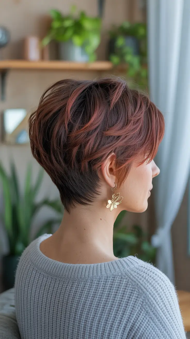 short winter haircuts 2025-2026 Layered Chestnut Pixie-Bob
