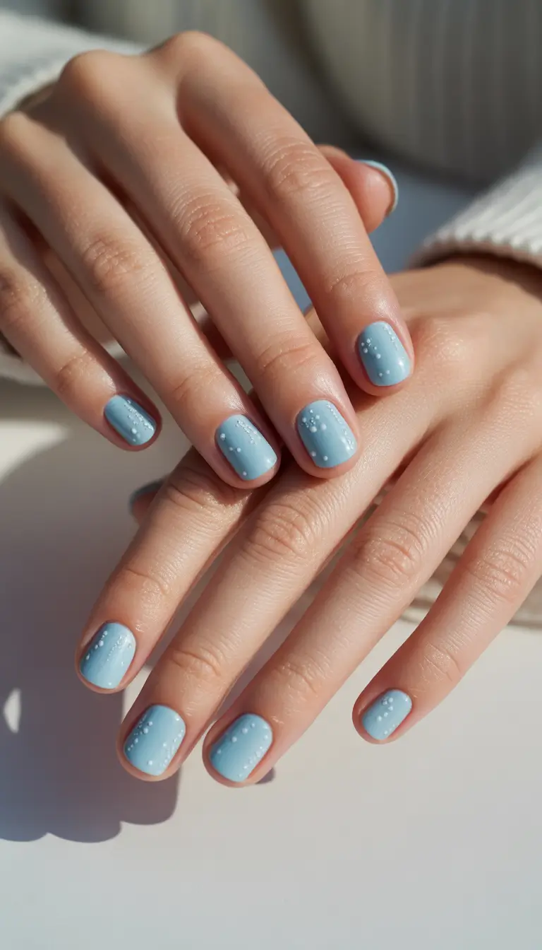Powder Blue Polka Luxe Short Winter Nails 2025