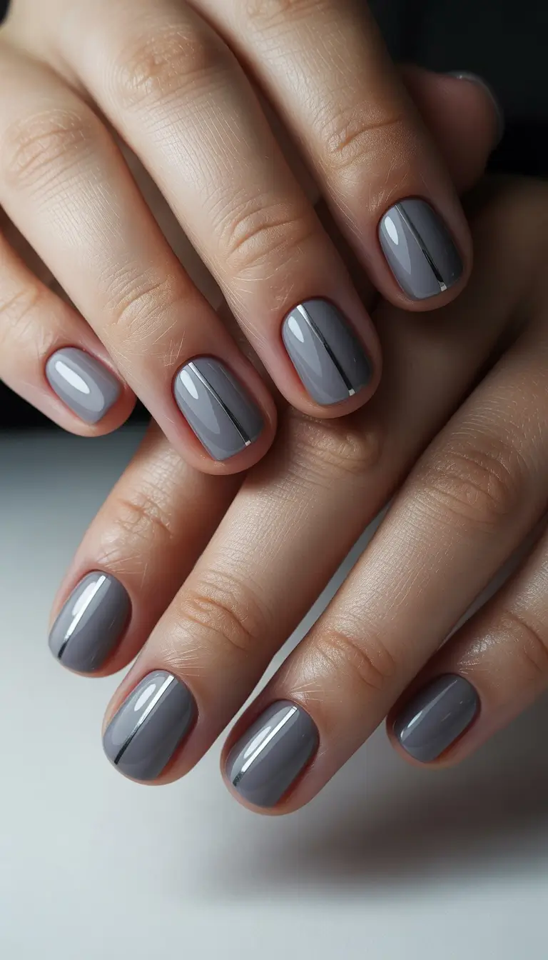 Smoky Graphite Line Short Winter Nails 2025