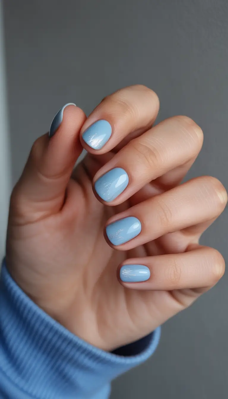 Sky Whisper Blue Short Winter Nails 2025