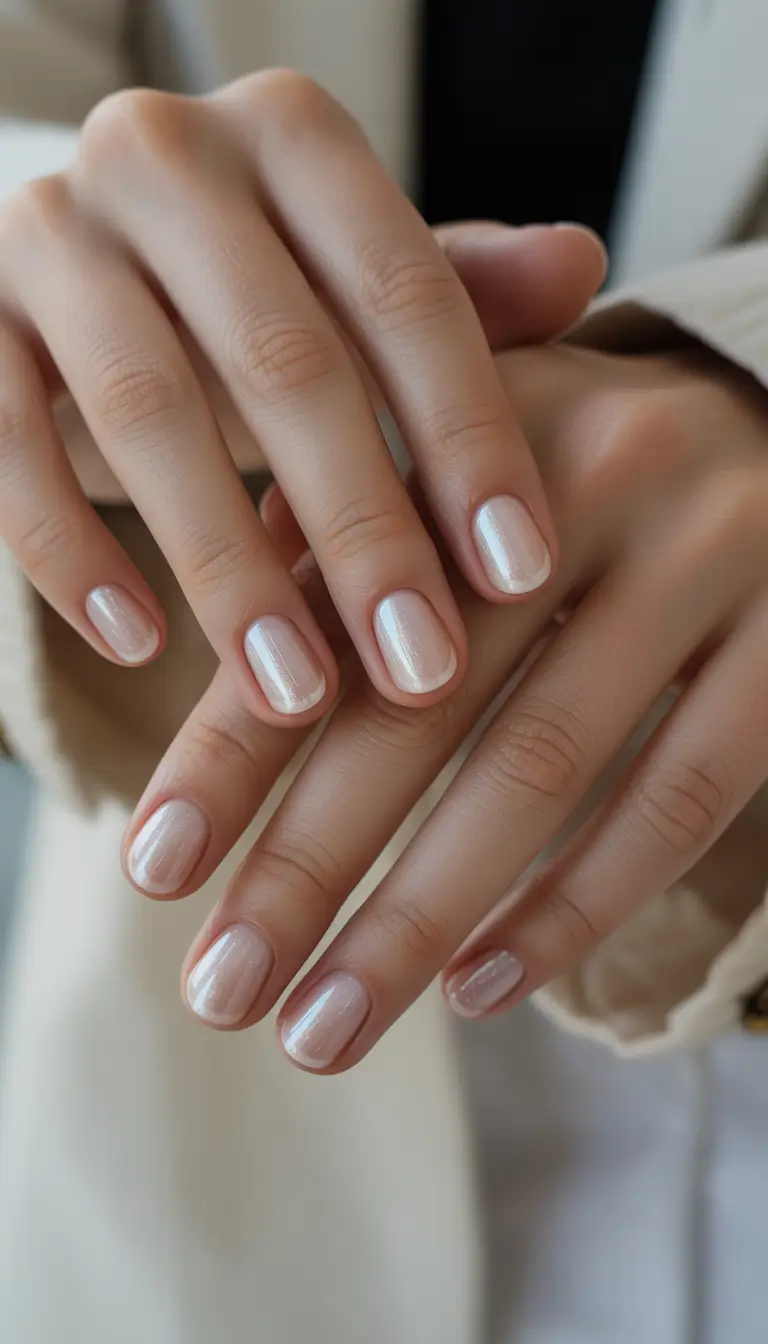 Pearly Minimalist Shine Short Winter Nails 2025