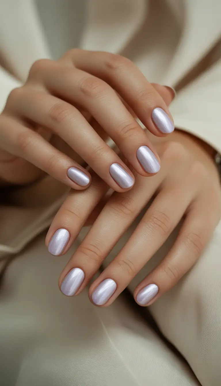 Metallic Lilac Gleam Short Winter Nails 2025