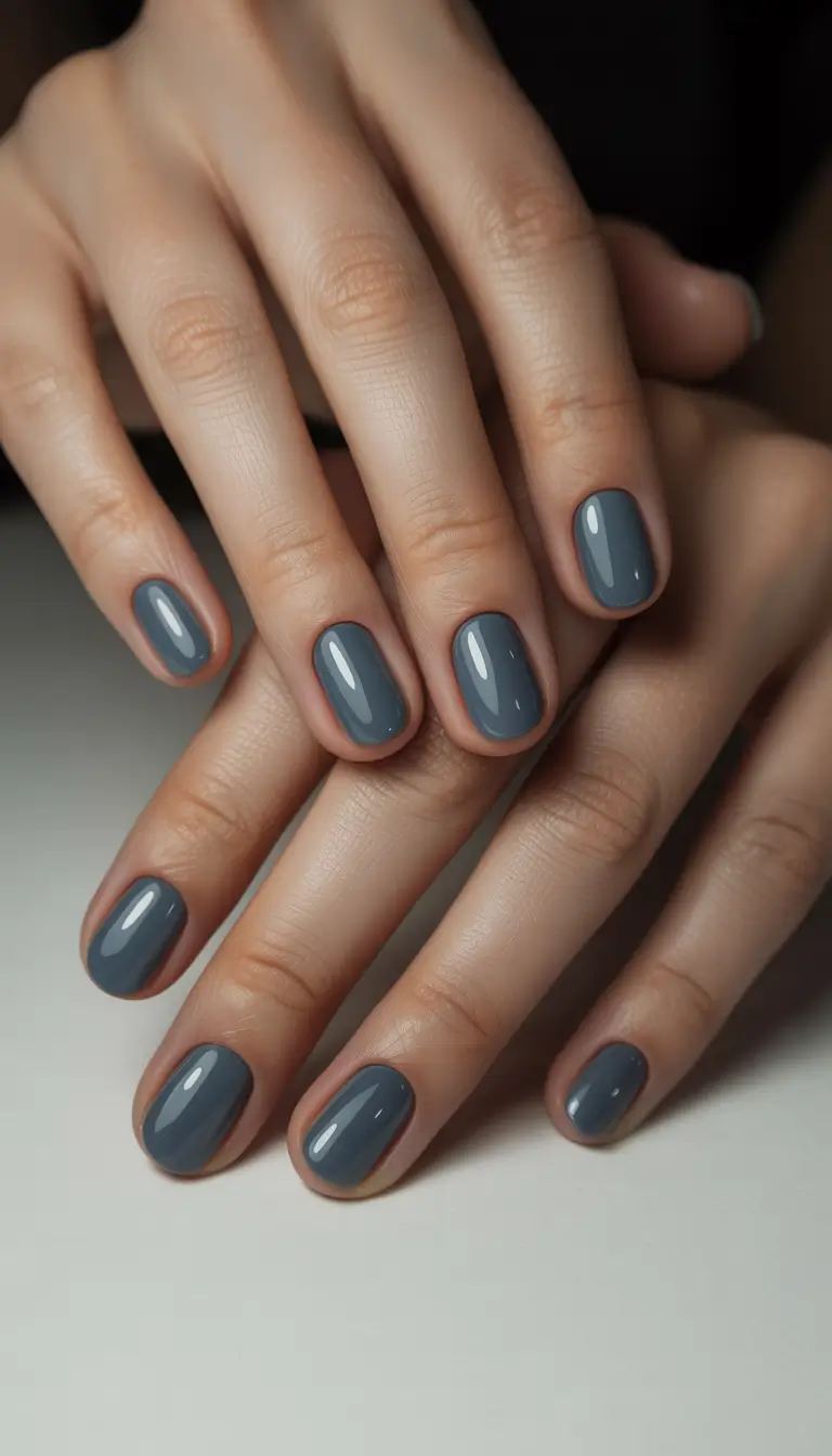 Steel Blue Elegance Short Winter Nails 2025