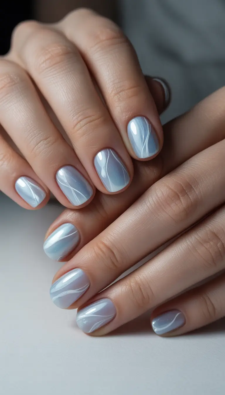 Frosted Silver Lines Short Winter Nails 2025