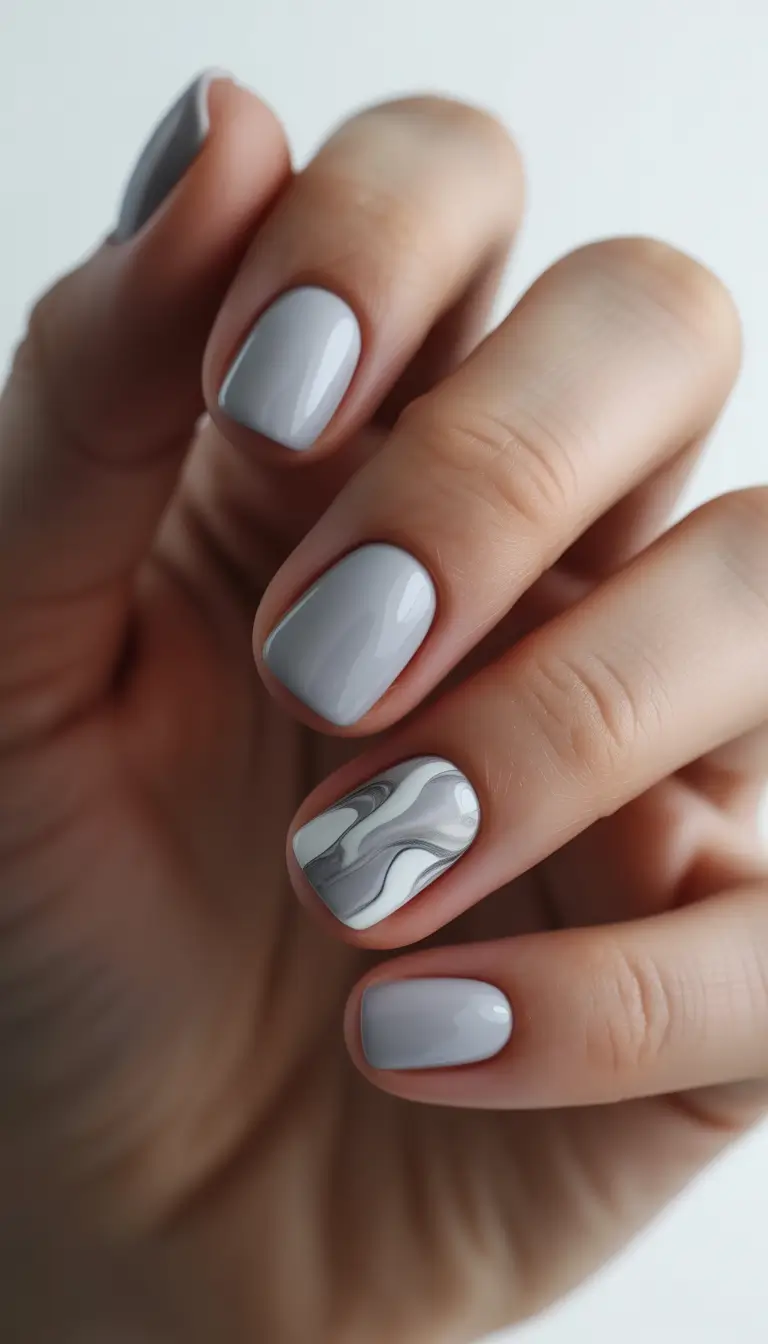 Marble Mist Luxe Short Winter Nails 2025