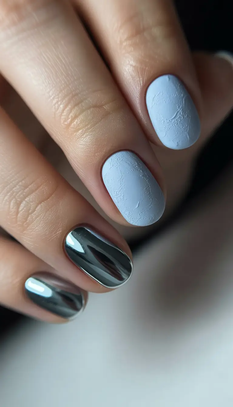 Frozen Chrome Contrast Short Winter Nails 2025