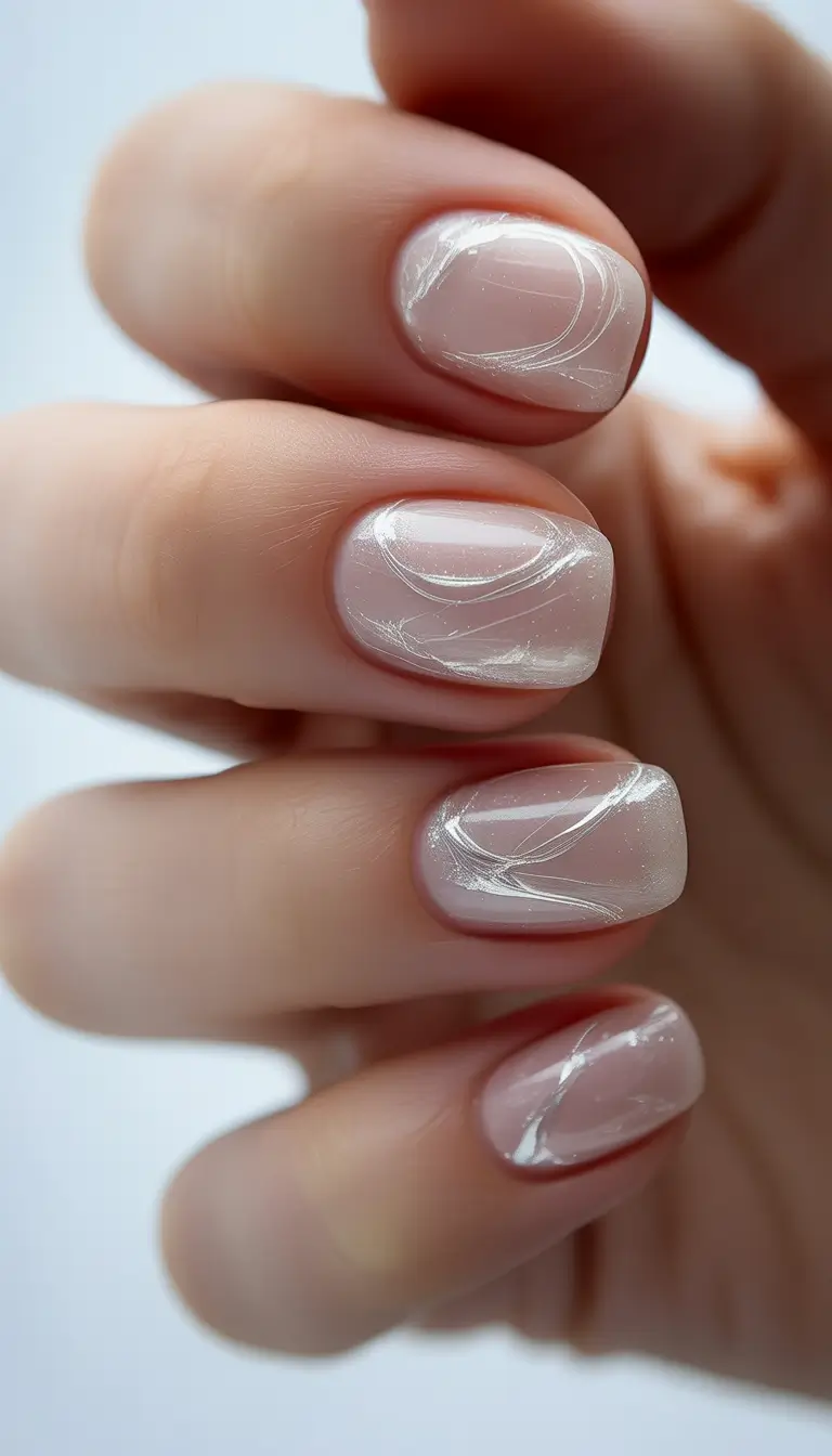 Whispering Snow Veins Short Winter Nails 2025