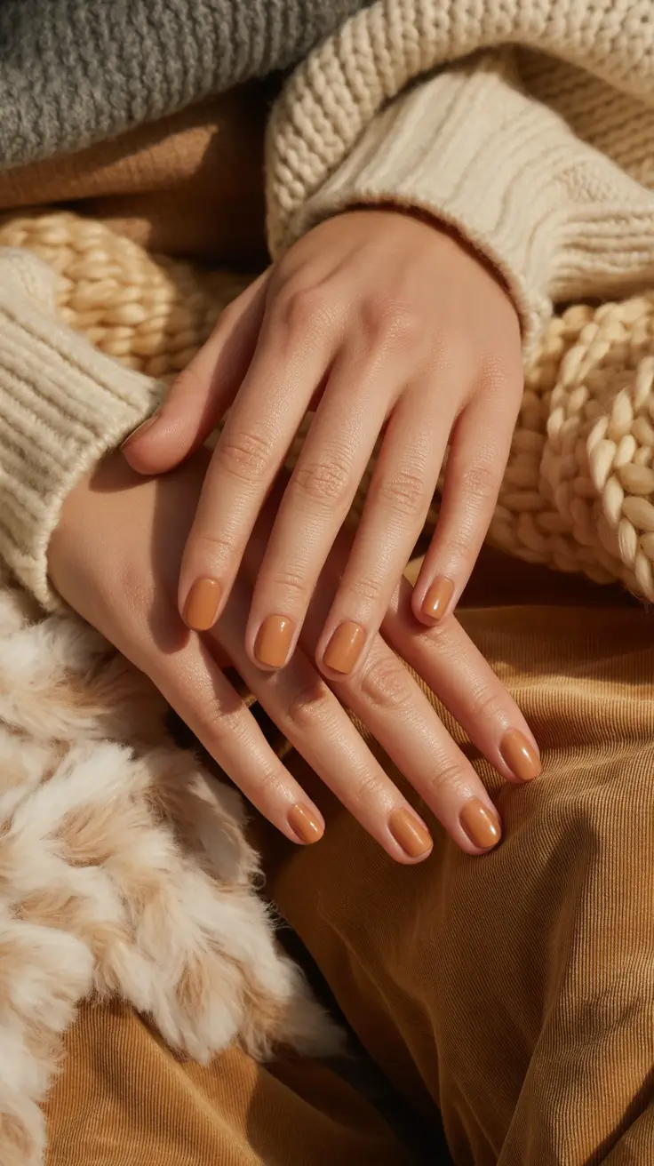 Caramel Knit Comfort Winter Nails 2025