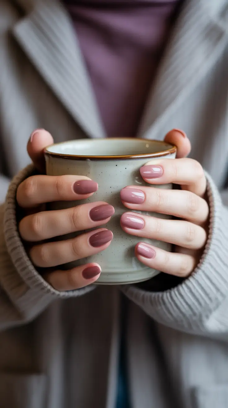 Muted Mauve Serenity Winter Nails 2025