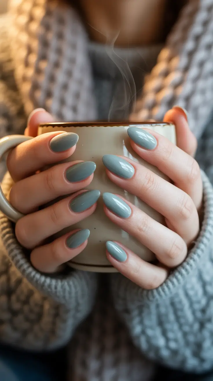 Frosted Sage Almonds Winter Nails 2025