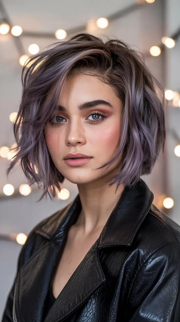 winter haircuts for round faces 2025-2026 Soft Lilac Bob with Tousled Volume