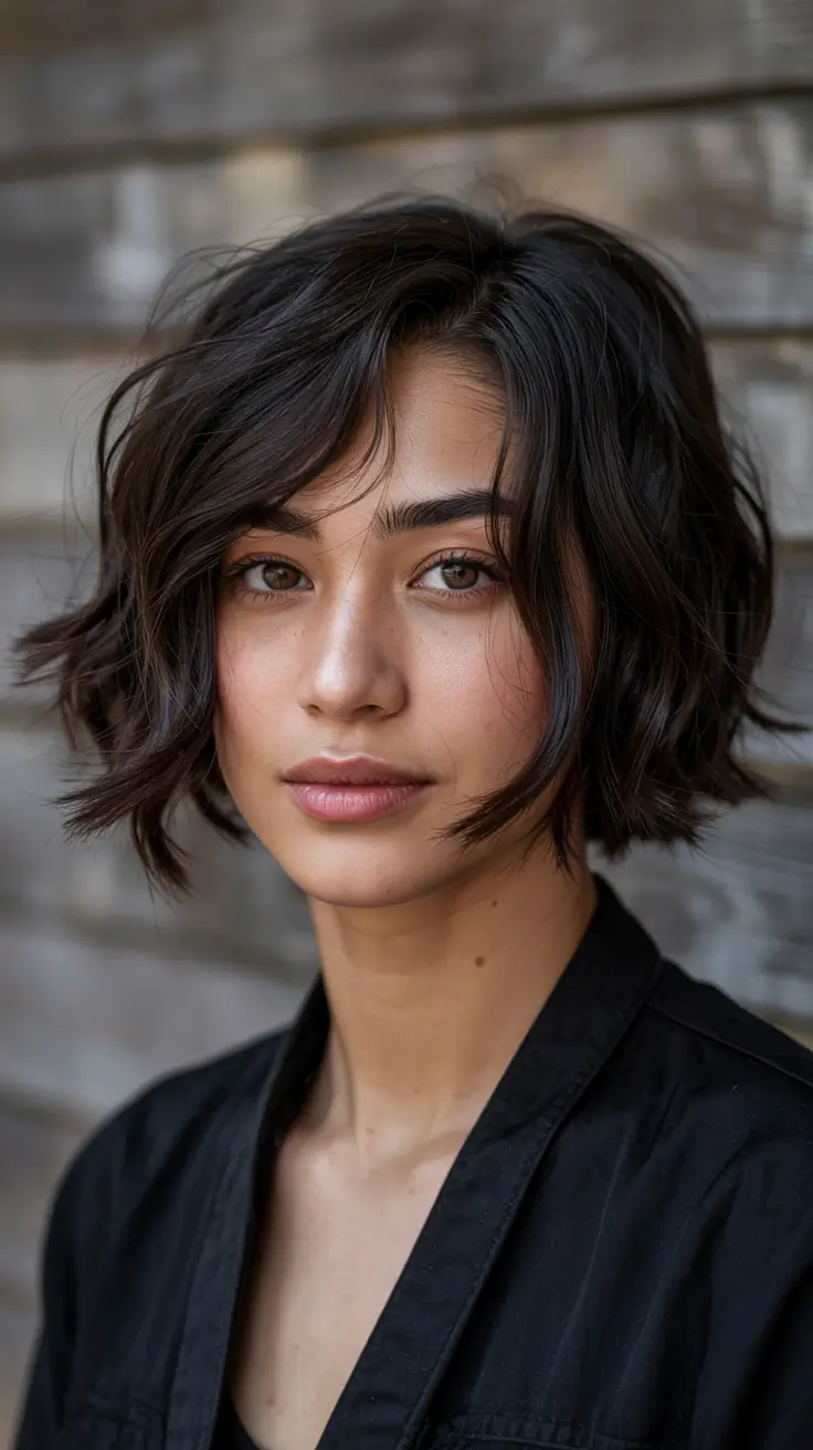 winter haircuts for round faces 2025-2026 Wavy Bob with Effortless Texture