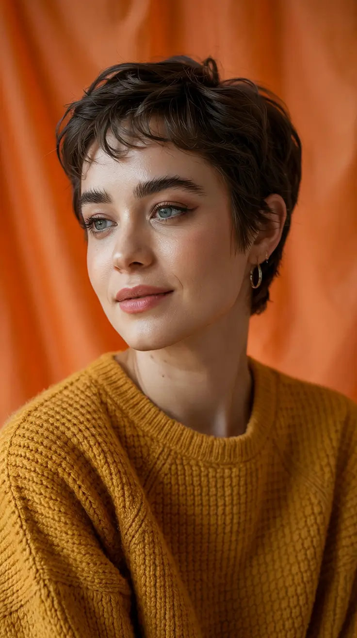 winter haircuts for round faces 2025-2026 Playful Short Pixie with Soft Bangs