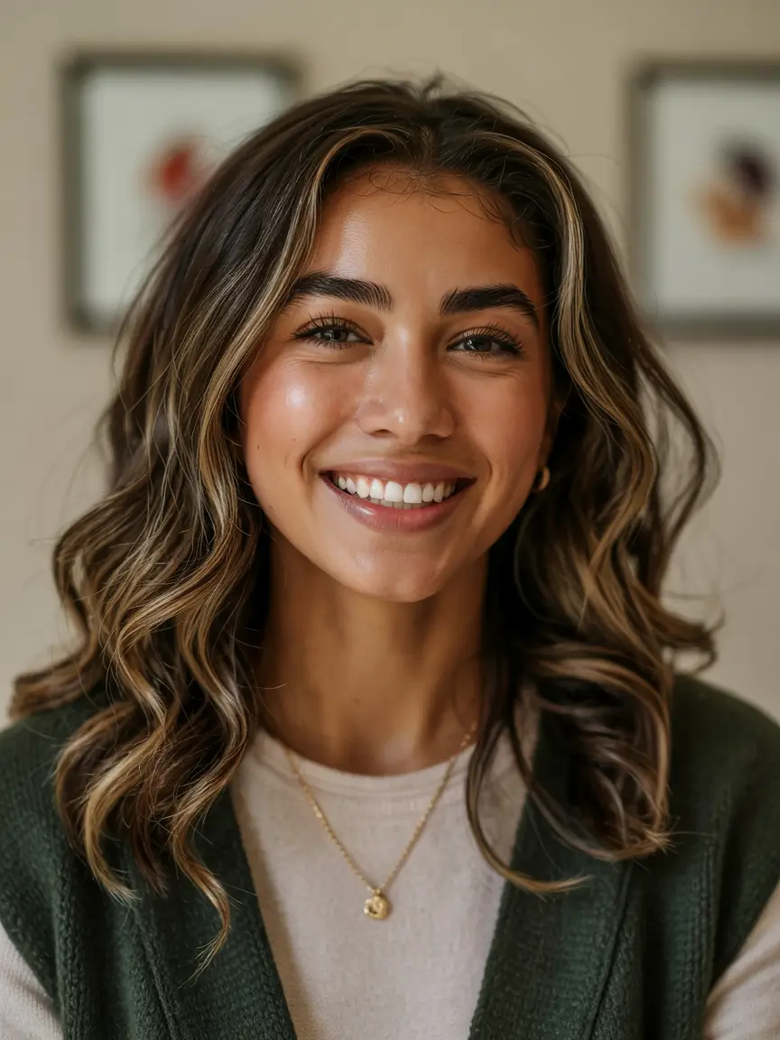 Mid Length Wavy Caramel Hair