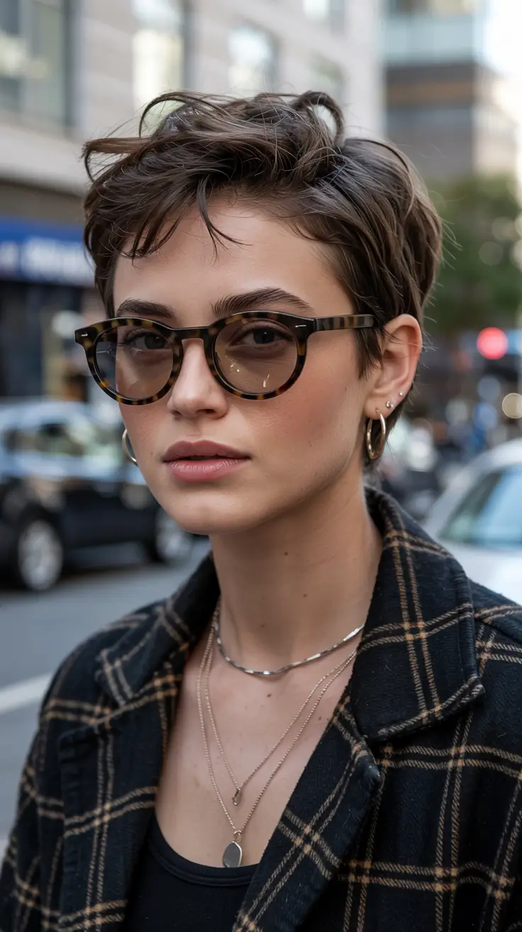 winter haircuts for round faces 2025-2026 Modern Pixie with Street-Style Edge