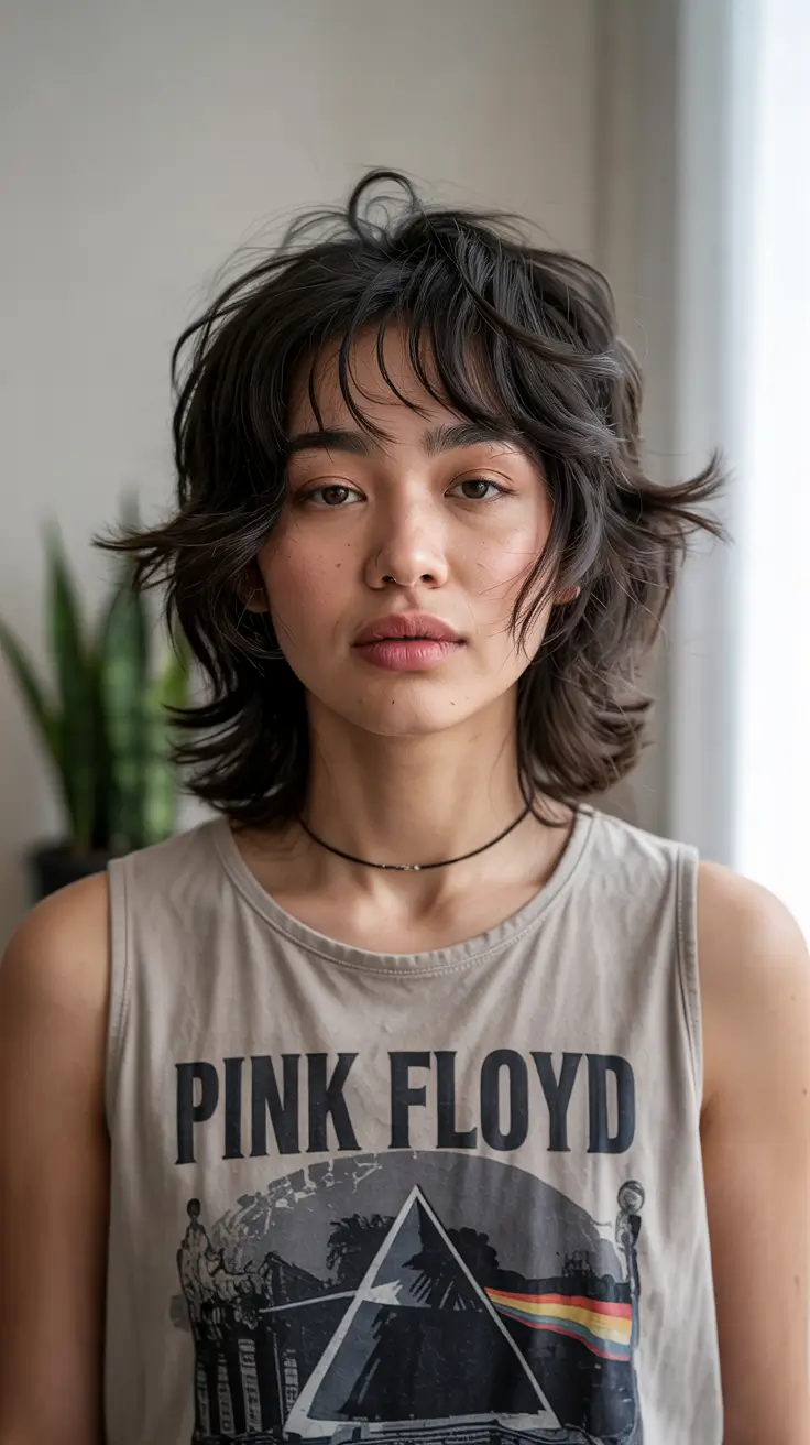 winter haircuts for round faces 2025-2026 Mid-Length Wolf Cut with a Grunge Twist